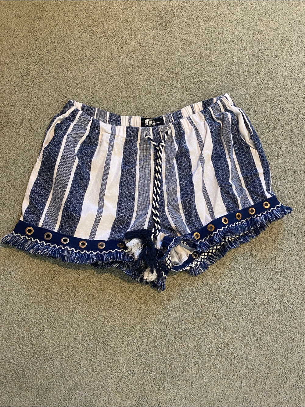 Blue & White Striped Fringe Women’s Shorts